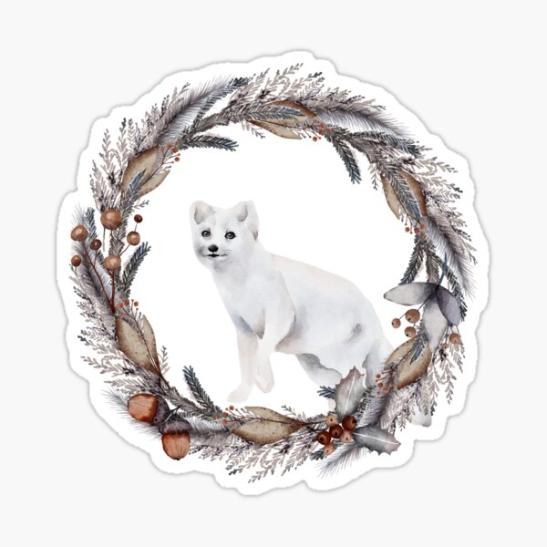 Arctic Fox With Winter Wreath Sticker