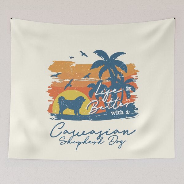 Item preview, Life is Better With Caucasian Shepherd Dog Beach Sunset Retro Vintage designed and sold by rafaeltto.