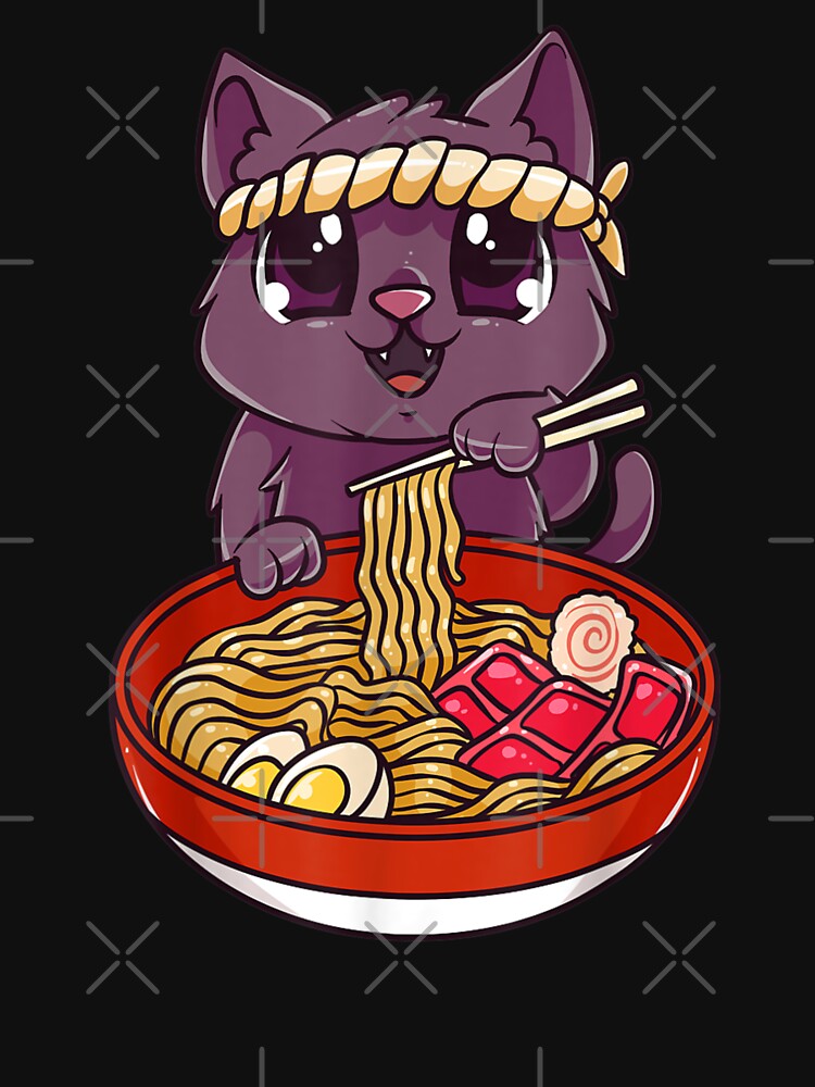 cat eating ramen cute kawaii kitten eating noodles Essential T