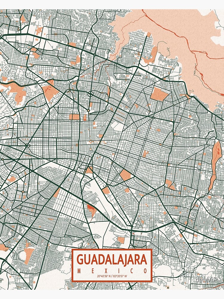 Guadalajara City Map Of Jalisco Mexico Bohemian Poster For Sale By   Flat,750x,075,f Pad,750x1000,f8f8f8 