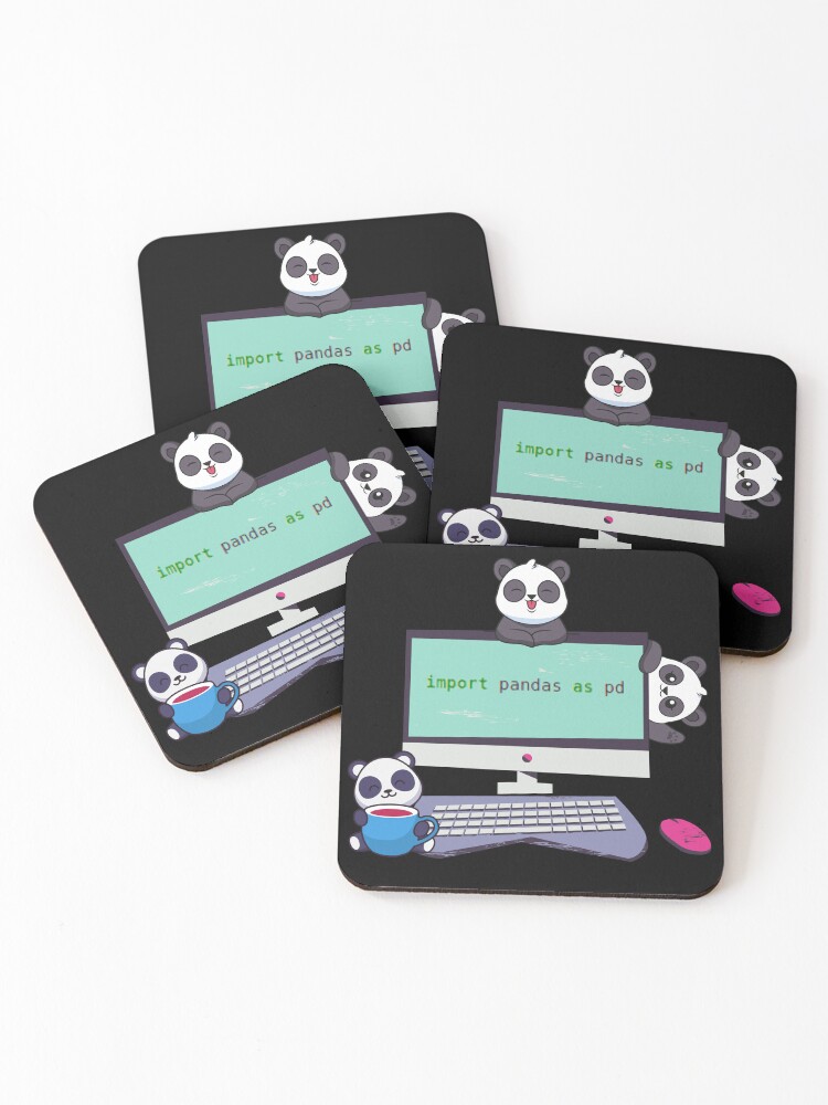 Thumbnail 1 of 5, Coasters (Set of 4), Import Pandas Python Joke design designed and sold by t1n3333.