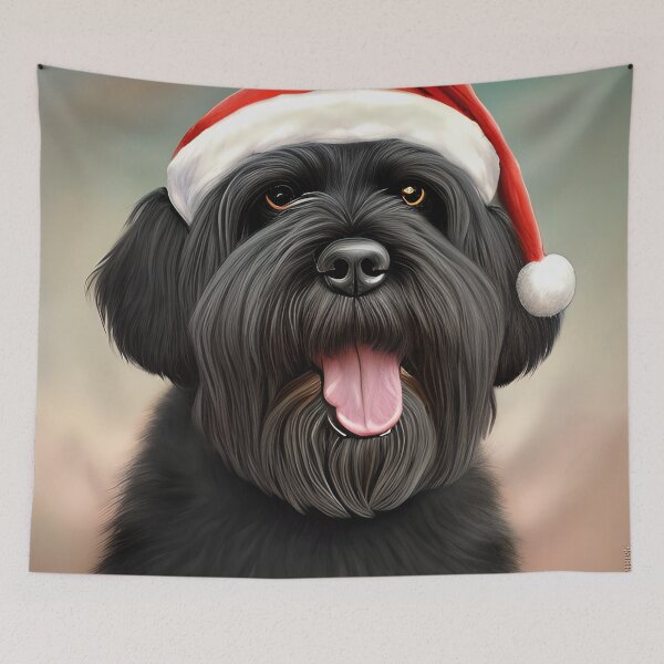 Artikelvorschau, Weihnachtsschwarzer russischer Terrier, der einen Sankt-Hut trägt entworfen und verkauft von ZenEverAI.