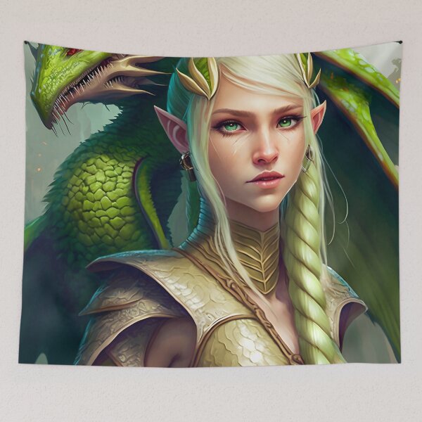 Item preview, The Green Elf Dragon Rider - spiritual art spiritual artwork spirituality wellness well-being designed and sold by LvSoulCreations.