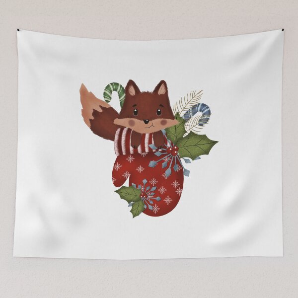 Artikelvorschau, Niedlicher Fuchs in einem Weihnachtsfäustling entworfen und verkauft von Lavender Mint Graphics.