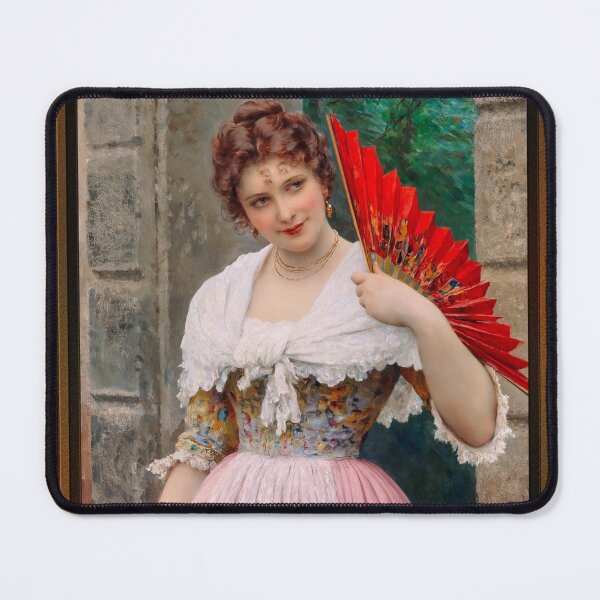A Young Lady with a Red Fan by Eugen von Blaas Remastered Xzendor7 Classical Art Old Masters Reproductions Mouse Pad