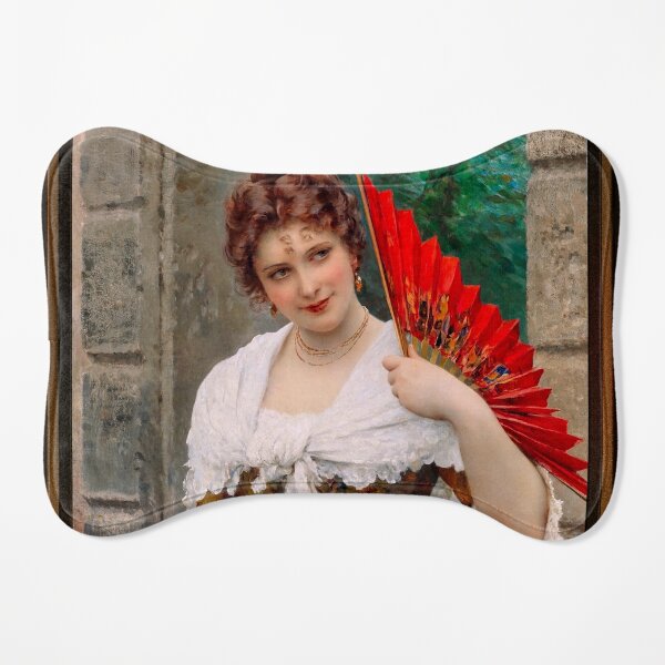 A Young Lady with a Red Fan by Eugen von Blaas Remastered Xzendor7 Classical Art Old Masters Reproductions Dog Mat