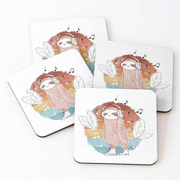 Item preview, Cute pink sloth listening to the music in headphones designed and sold by Aleksse.
