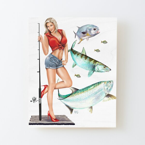 Pinup Girl Fishing Mounted Prints for Sale