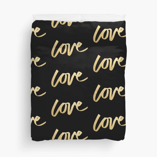 Love Gold Black Typography Duvet Cover