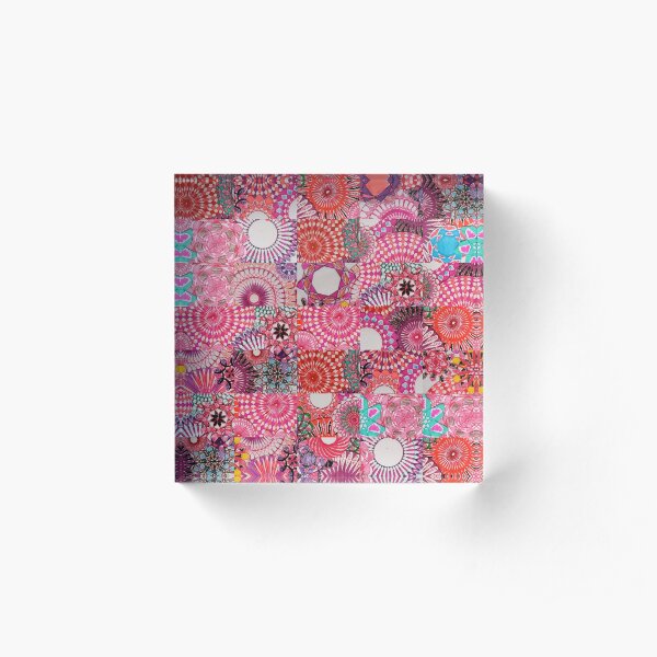 Tiled Pink Randomized Jigsaw Spirograph Design Acrylic Block
