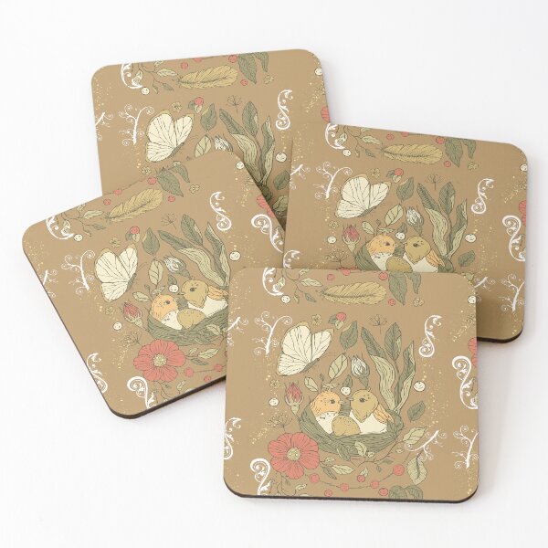 Item preview, Beige Pastel Birds & Butterflies Color Illustration Design designed and sold by EarthArtDesigns.