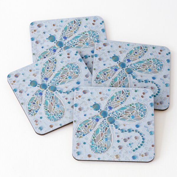 Item preview, Stained glass mosaic dragonfly in white and teal designed and sold by suespaintroom.