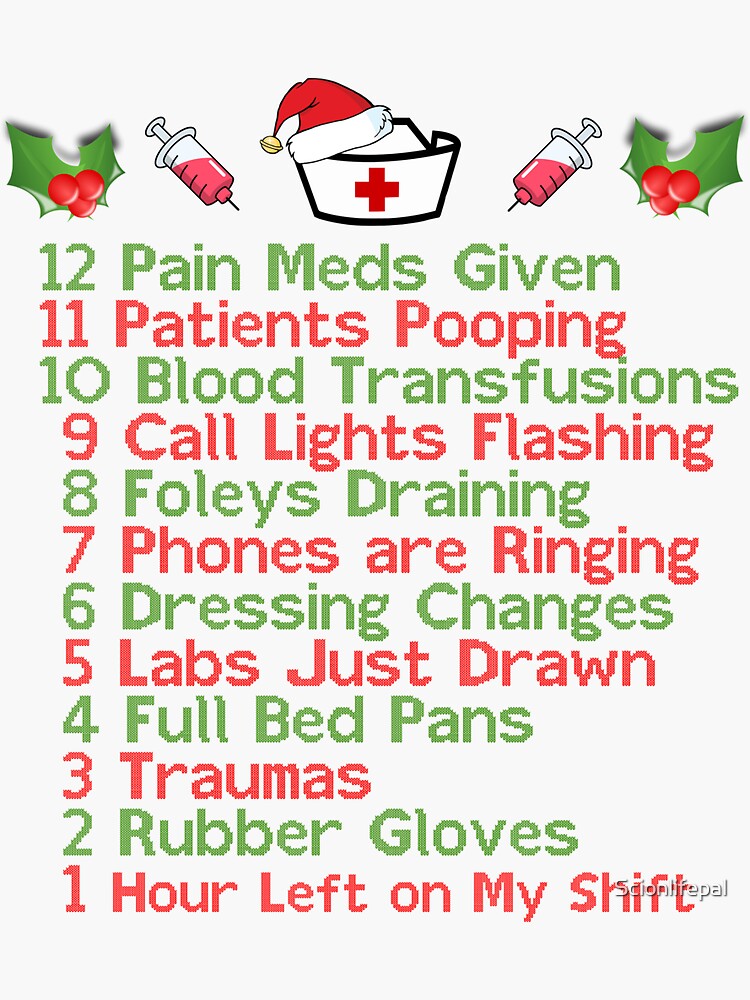 12 Days Of Nursing Nursemas Christmas Ts For Nurse Sticker By Scionlifepal Redbubble