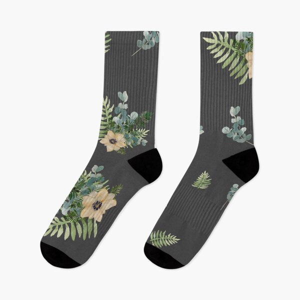 Item preview, Anemone leaves bouquet a watercolor cute pattern grey designed and sold by Yana Mustafina | Boho Soulful Designs.