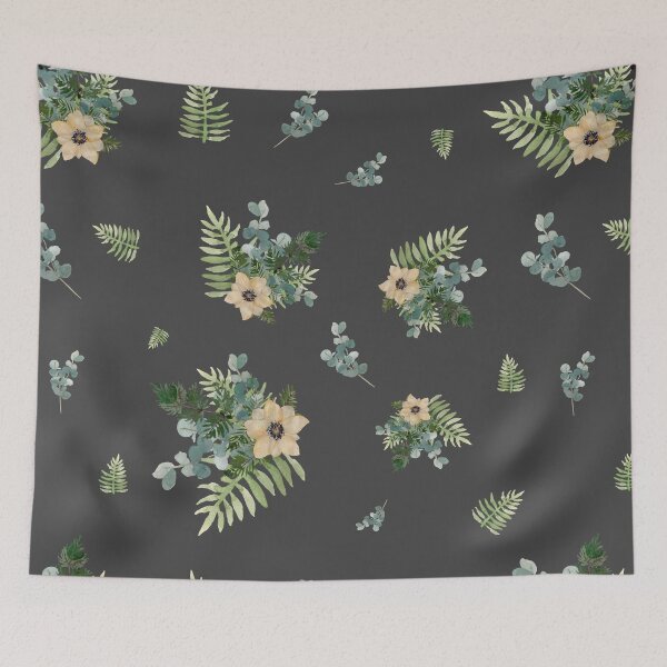 Item preview, Anemone leaves bouquet a watercolor cute pattern grey designed and sold by Yana Mustafina | Boho Soulful Designs.