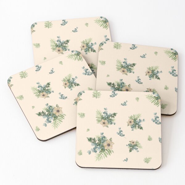 Item preview, Anemone leaves bouquet a watercolor cute pattern beige designed and sold by Yana Mustafina | Boho Soulful Designs.
