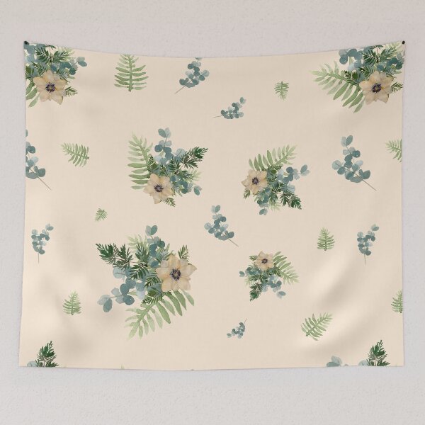 Item preview, Anemone leaves bouquet a watercolor cute pattern beige designed and sold by Yana Mustafina | Boho Soulful Designs.
