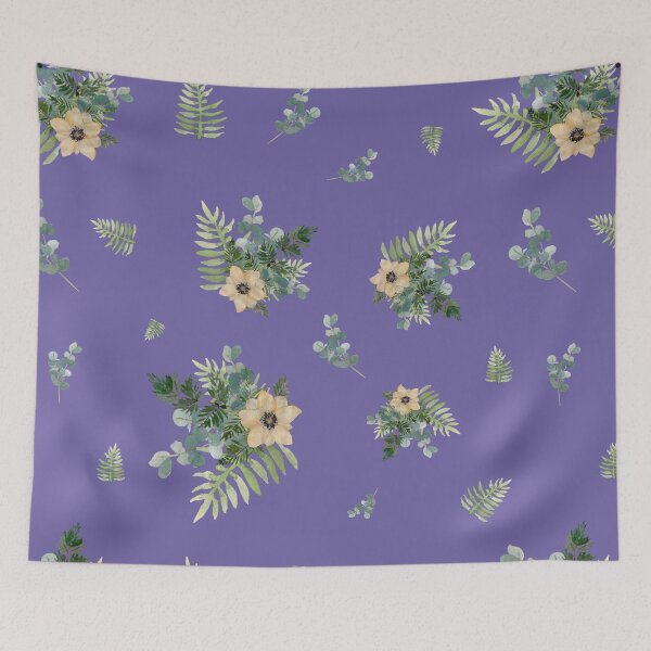 Item preview, Anemone leaves bouquet a watercolor cute pattern violet designed and sold by Yana Mustafina | Boho Soulful Designs.