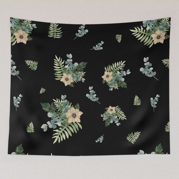 Item preview, Anemone leaves bouquet a watercolor cute pattern black designed and sold by Yana Mustafina | Boho Soulful Designs.