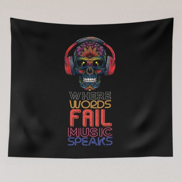 Item preview, when or Where Words Fail Music Speaks Skull With Headphones designed and sold by josephfanous.
