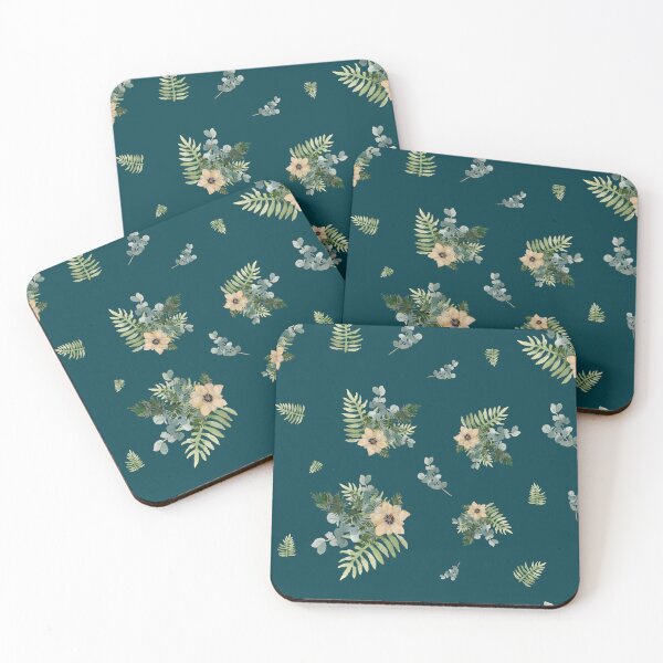 Item preview, Anemone leaves bouquet a watercolor cute pattern turquoise designed and sold by Yana Mustafina | Boho Soulful Designs.