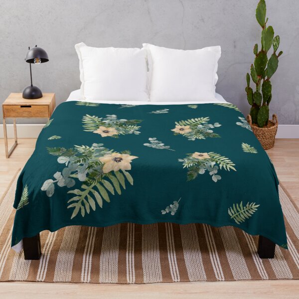 Item preview, Anemone leaves bouquet a watercolor cute pattern turquoise designed and sold by Yana Mustafina | Boho Soulful Designs.
