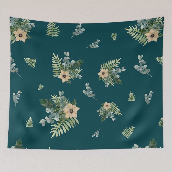 Item preview, Anemone leaves bouquet a watercolor cute pattern turquoise designed and sold by Yana Mustafina | Boho Soulful Designs.