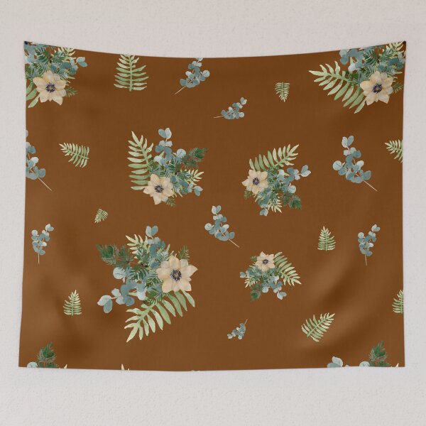 Item preview, Anemone leaves bouquet a watercolor cute pattern brown designed and sold by Yana Mustafina | Boho Soulful Designs.