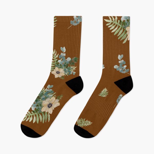 Item preview, Anemone leaves bouquet a watercolor cute pattern brown designed and sold by Yana Mustafina | Boho Soulful Designs.