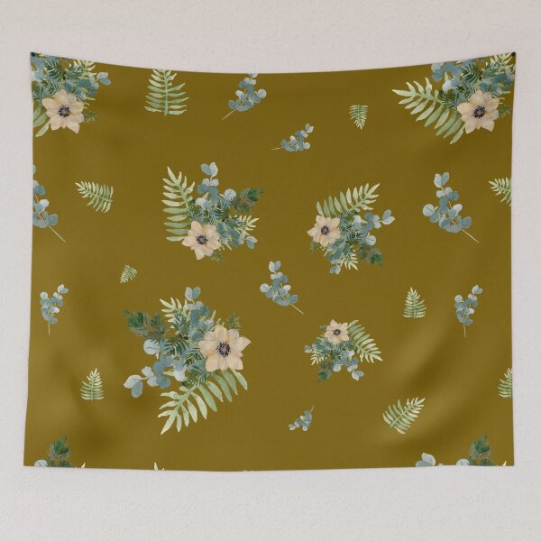 Item preview, Anemone leaves bouquet a watercolor cute pattern khaki designed and sold by Yana Mustafina | Boho Soulful Designs.
