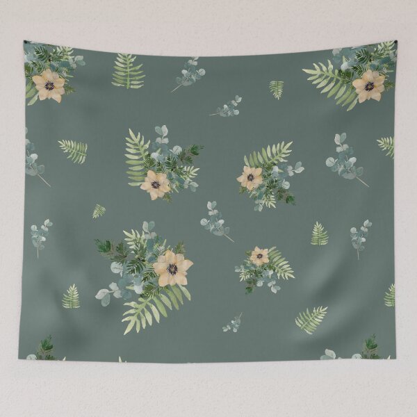 Item preview, Anemone leaves bouquet a watercolor cute pattern mint designed and sold by Yana Mustafina | Boho Soulful Designs.
