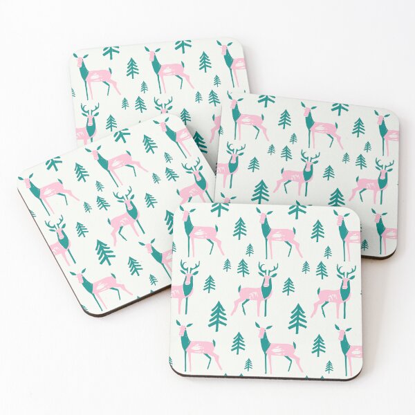 Item preview, Reindeer Woodland Scene, Brushed Ink Drawing, Pink and Green designed and sold by KShedenhelm.