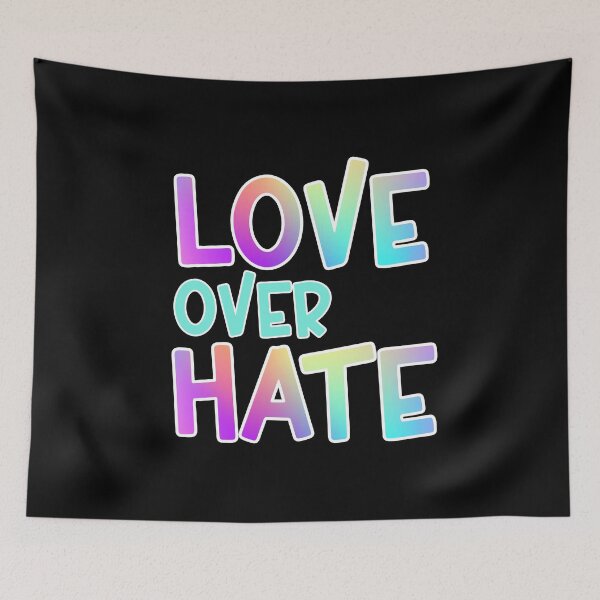 Item preview, Love Over Hate Colorful Gradient White Outline Sans Serif Typography Inspirational Quote designed and sold by Cawaiico.
