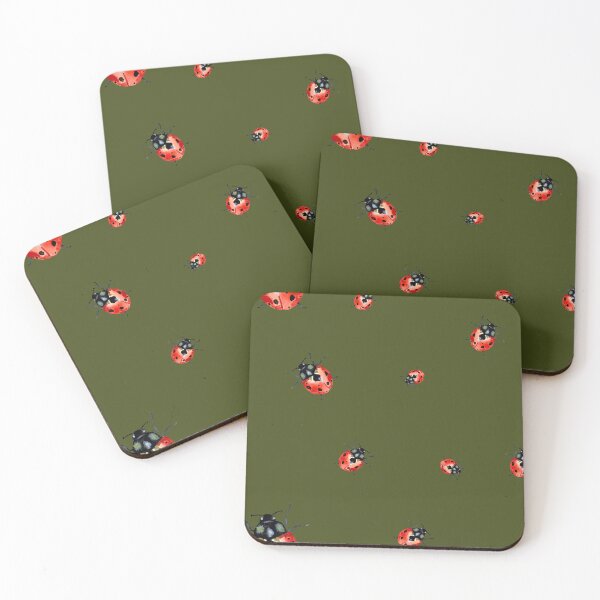 Item preview, Ladybug red nature pattern a watercolor sketch green designed and sold by Yana Mustafina | Boho Soulful Designs.