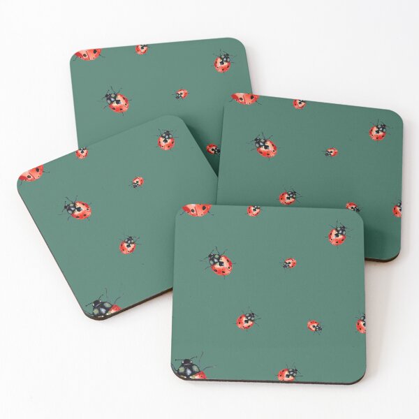 Item preview, Ladybug red nature pattern a watercolor sketch turquoise designed and sold by Yana Mustafina | Boho Soulful Designs.