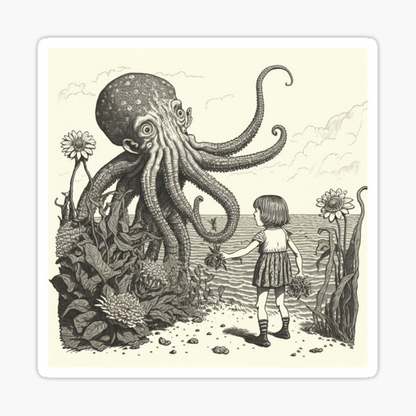A young girl makes a new friend Sticker