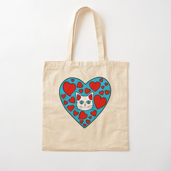 Kitty Love Hearts Cotton Tote Bag