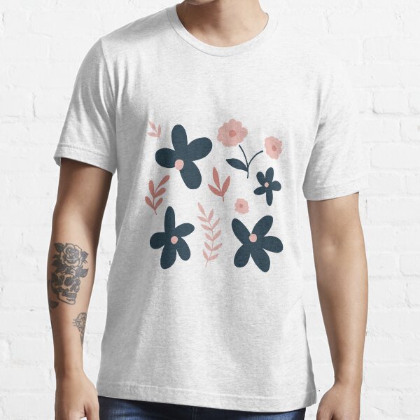 "Navy Blue and Blush Pink Floral Wildflower Design" Tshirt for Sale by