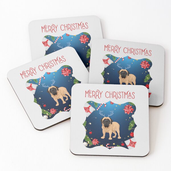 Item preview, Merry Christmas with English Mastiff with Reindeer Ear designed and sold by SeasonalDogs.
