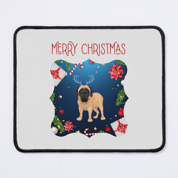Item preview, Merry Christmas with English Mastiff with Reindeer Ear designed and sold by SeasonalDogs.