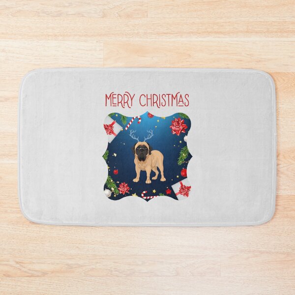 Item preview, Merry Christmas with English Mastiff with Reindeer Ear designed and sold by SeasonalDogs.