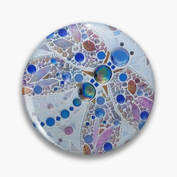 Item preview, Pink and blue stainedglass dragon fly mosaic on a white background  designed and sold by suespaintroom.