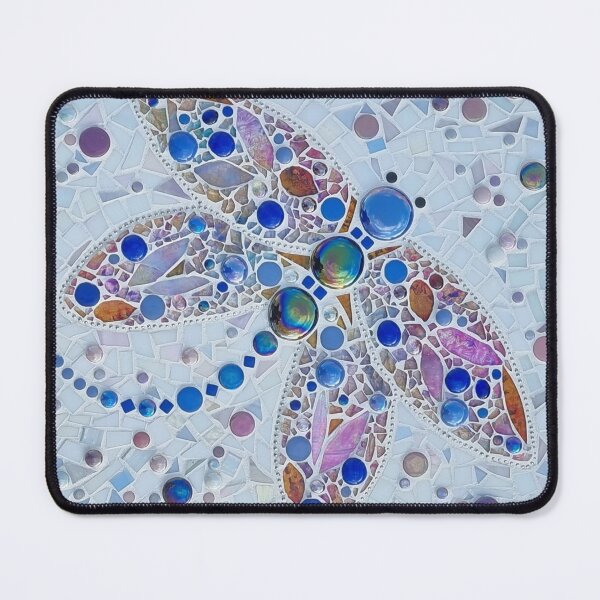 Item preview, Pink and blue stainedglass dragon fly mosaic on a white background  designed and sold by suespaintroom.