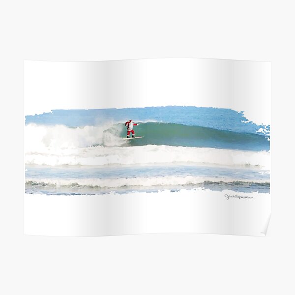 Christmas and Holidays Surfing Santa Poster