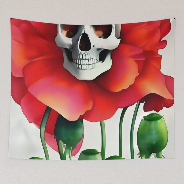 Item preview, Cool skull and pretty poppies designed and sold by ZiolaRosa.