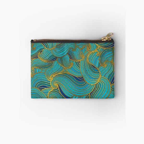 Item preview, Golden Embossed Swirl Wave Pattern on Blue designed and sold by k9printart.