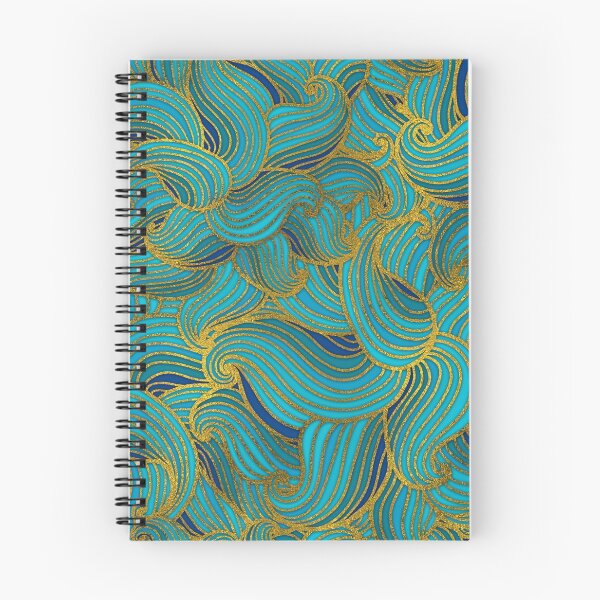 Item preview, Golden Embossed  Swirl Wave Pattern on Blue designed and sold by k9printart.