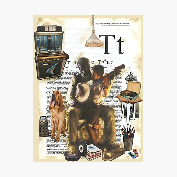 "Banjo Lesson Henry O Tanner Dictionary Collage" Photographic Print for