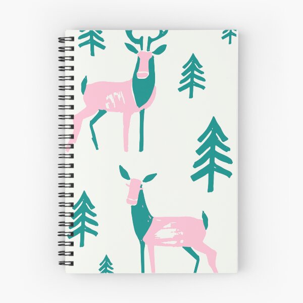 Item preview, Reindeer Woodland Scene, Brushed Ink Drawing, Pink and Green designed and sold by KShedenhelm.