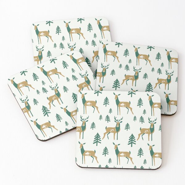 Item preview, Reindeer Woodland Scene, Brushed Ink Drawing, Yellow Ochre and Green designed and sold by KShedenhelm.